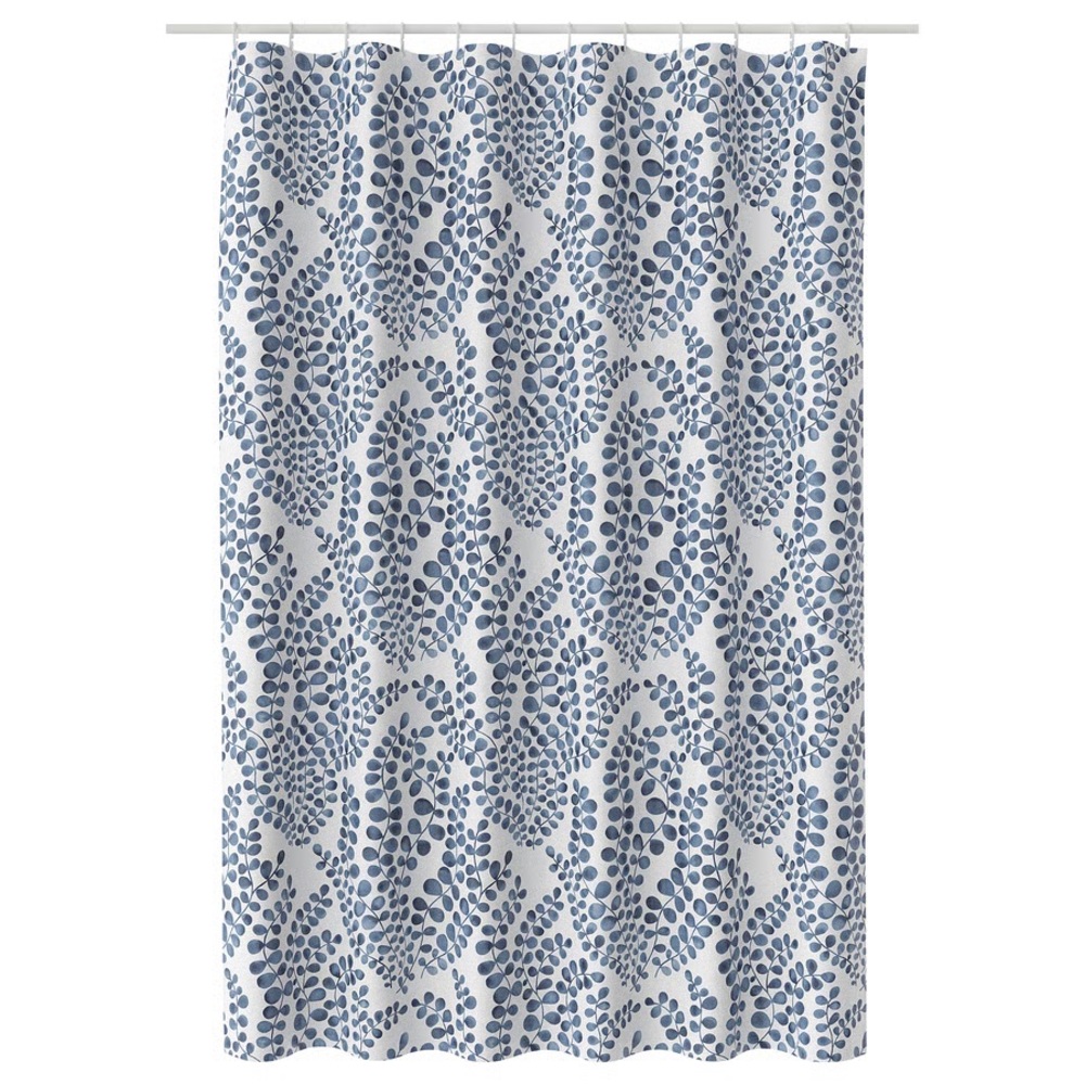 Blue Leaf Pattern Shower Curtain - White and Blue - Picture 5 of 6